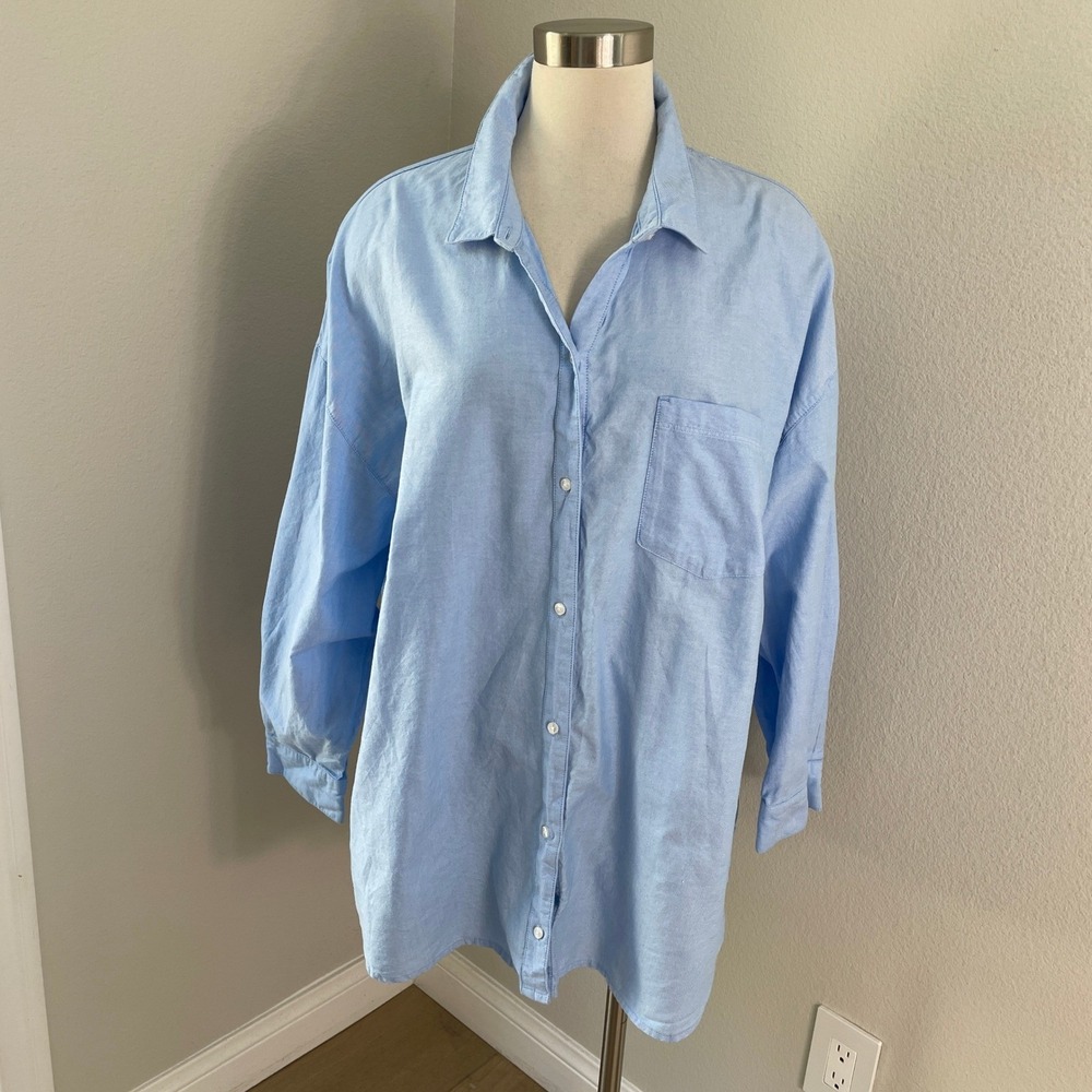 Old Navy Womens Plus XXL Boyfriend Shirt Blue Oversized Button Up Blouse